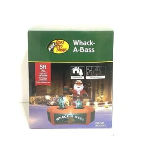 Christmas Bass Pro Shops WHACK-A-BASS Santa 5 Foot EUC Inflatable Blow Up Lights